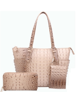 Ostrich Embossed Tote with Matching Wallet  AC1009W STONE
